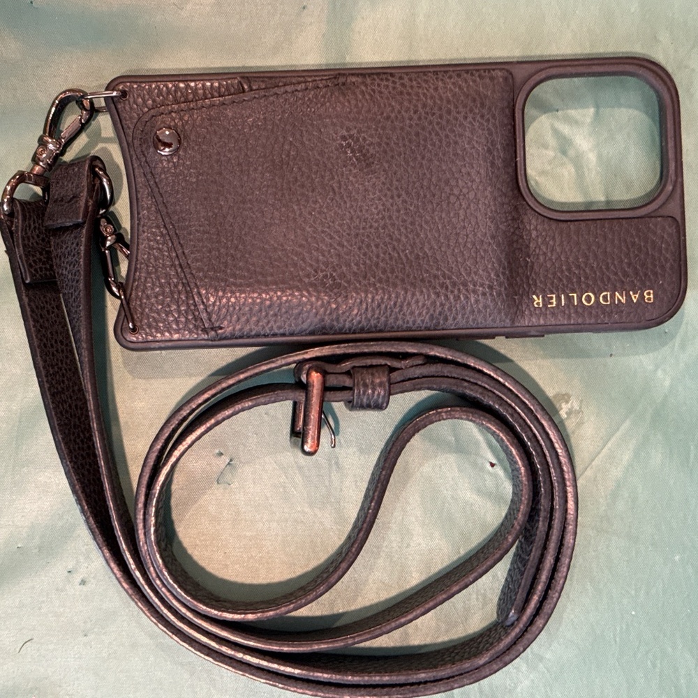 Bandolier IPhone 15 ProMax Black Case with Shoulder Strap